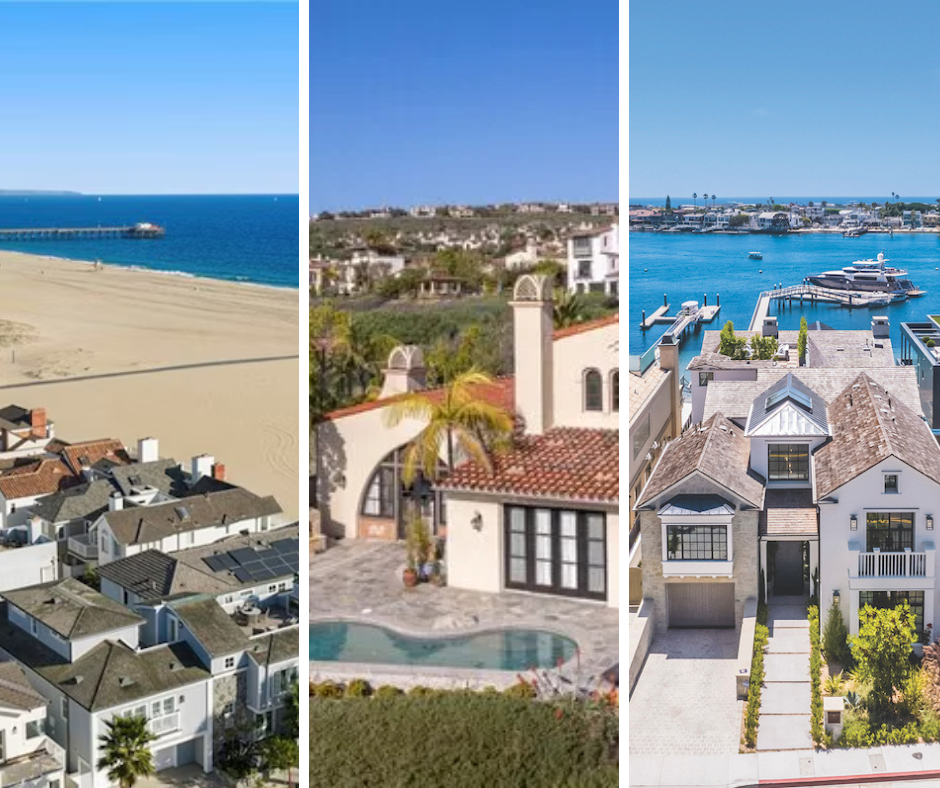 Newport Beach bayfront, beachfront, and inland luxury homes with Newport Harbor and Pacific Ocean views