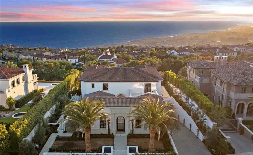 Crystal Cove estate home at sunset in Newport Coast