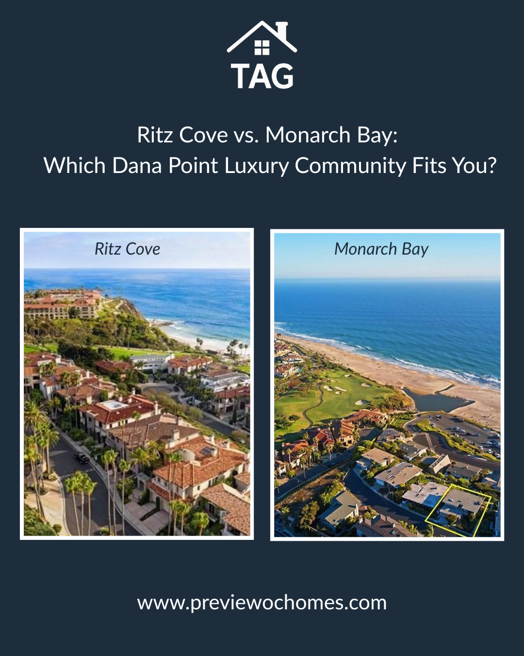 Aerial view of Ritz Cove and Monarch Bay luxury guard-gated communities along the Dana Point coast