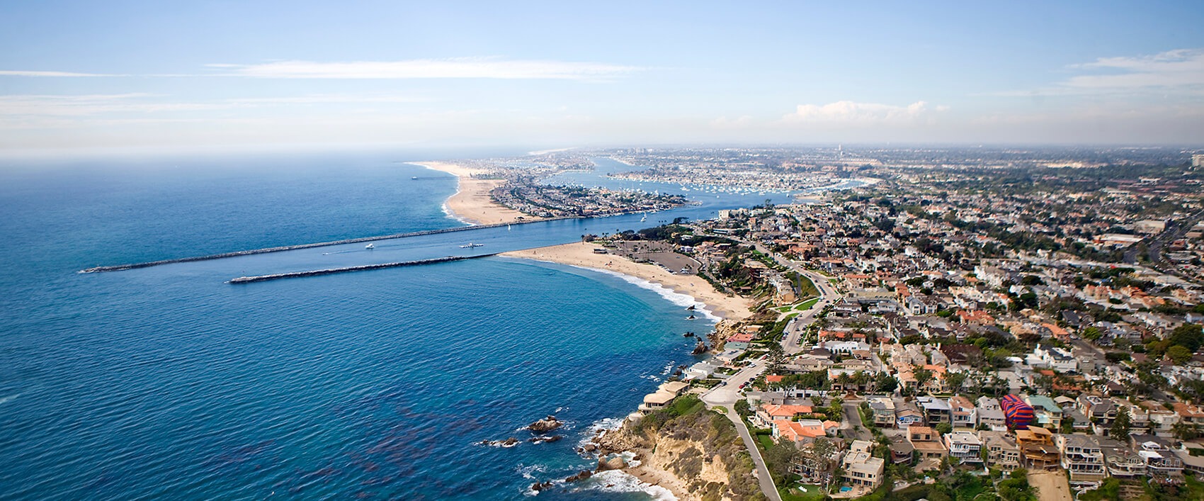 Corona Del Mar coastline and oceanfront neighborhoods in Newport Beach, California